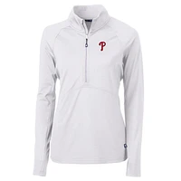 Women's Cutter & Buck White Philadelphia Phillies Adapt Eco Knit Stretch Half-Zip Pullover Top
