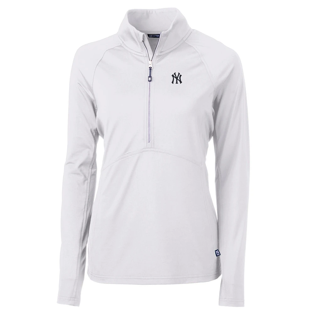Women's Cutter & Buck White New York Yankees Adapt Eco Knit Stretch Half-Zip Pullover Top