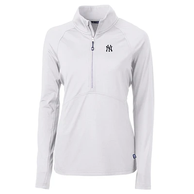 Women's Cutter & Buck White New York Yankees Adapt Eco Knit Stretch Half-Zip Pullover Top