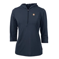 Women's Cutter & Buck Navy Houston Astros Virtue Eco Pique 3/4 Sleeve Half-Zip Pullover Hoodie
