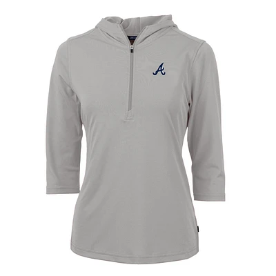 Women's Cutter & Buck Gray Atlanta Braves Virtue Eco Pique 3/4 Sleeve Half-Zip Pullover Hoodie