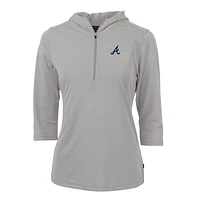 Women's Cutter & Buck Gray Atlanta Braves Virtue Eco Pique 3/4 Sleeve Half-Zip Pullover Hoodie