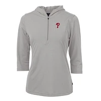 Women's Cutter & Buck Philadelphia Phillies Virtue Eco Pique 3/4 Sleeve Half-Zip Pullover Hoodie