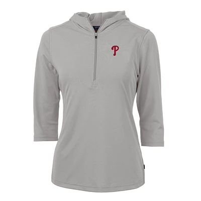 Women's Cutter & Buck Philadelphia Phillies Virtue Eco Pique 3/4 Sleeve Half-Zip Pullover Hoodie