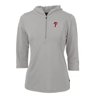 Women's Cutter & Buck Philadelphia Phillies Virtue Eco Pique 3/4 Sleeve Half-Zip Pullover Hoodie