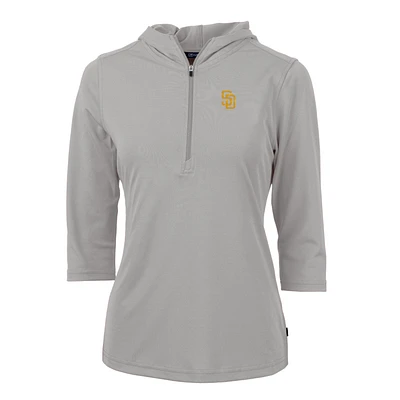 Women's Cutter & Buck Gray San Diego Padres Virtue Eco Pique 3/4 Sleeve Half-Zip Pullover Hoodie