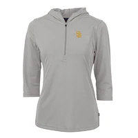 Women's Cutter & Buck Gray San Diego Padres Virtue Eco Pique 3/4 Sleeve Half-Zip Pullover Hoodie