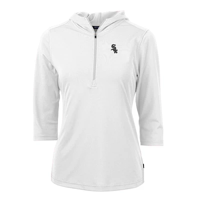 Women's Cutter & Buck White Chicago Sox Virtue Eco Pique 3/4 Sleeve Half-Zip Pullover Hoodie