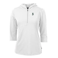 Women's Cutter & Buck White Seattle Mariners Virtue Eco Pique 3/4 Sleeve Half-Zip Pullover Hoodie