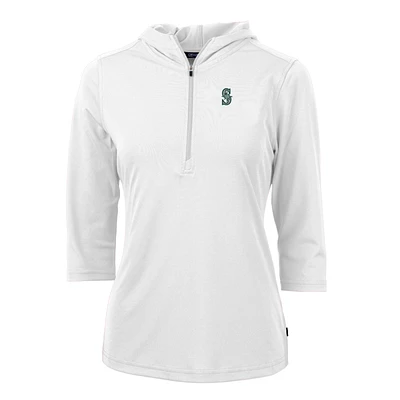 Women's Cutter & Buck White Seattle Mariners Virtue Eco Pique 3/4 Sleeve Half-Zip Pullover Hoodie