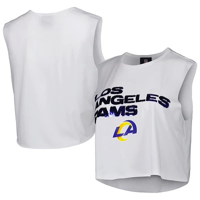 Women's Cuce White Los Angeles Rams Sequin Cropped Tank Top