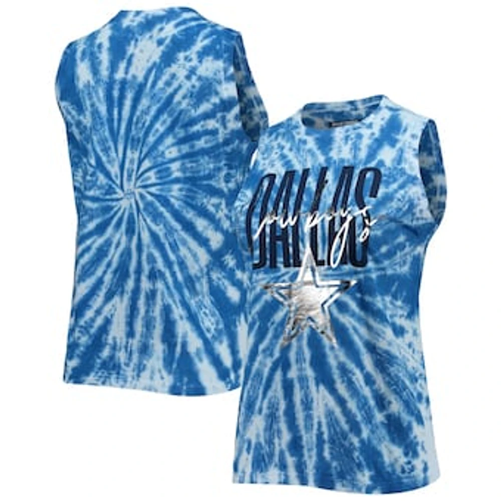 Women's Lauren James Royal Dallas Cowboys Tie-Dye Jersey Boxy Tank Top