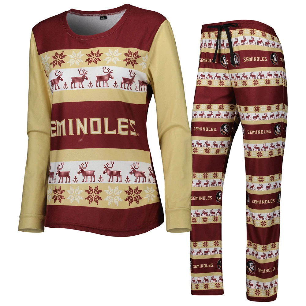 Women's FOCO Gold Florida State Seminoles Ugly Long Sleeve T-Shirt & Pajama Pants Sleep Set