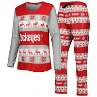 Women's FOCO Scarlet Ohio State Buckeyes Ugly Long Sleeve T-Shirt & Pajama Pants Sleep Set