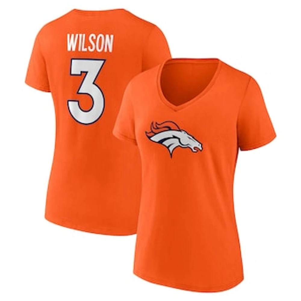 Women's Fanatics Russell Wilson Orange Denver Broncos Player Icon Name & Number V-Neck T-Shirt