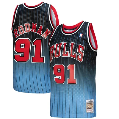 Men's Mitchell & Ness Dennis Rodman Black/Light Blue Chicago Bulls 1995/96 Hardwood Classics Fadeaway Swingman Player Jersey