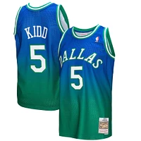 Men's Mitchell & Ness Jason Kidd Green/Navy Dallas Mavericks 1994/95 Hardwood Classics Fadeaway Swingman Player Jersey