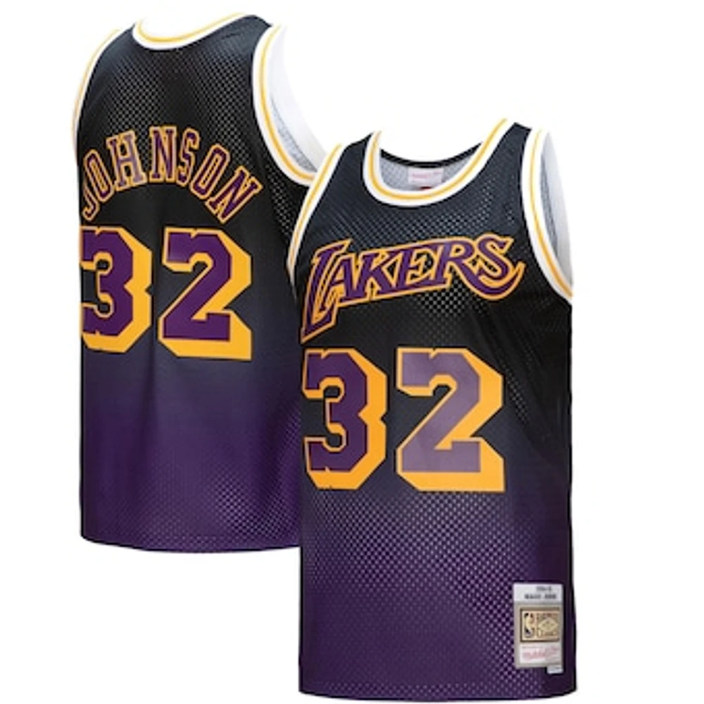 Men's Mitchell & Ness Magic Johnson Purple/Black Los Angeles Lakers 1984/85 Hardwood Classics Fadeaway Swingman Player Jersey