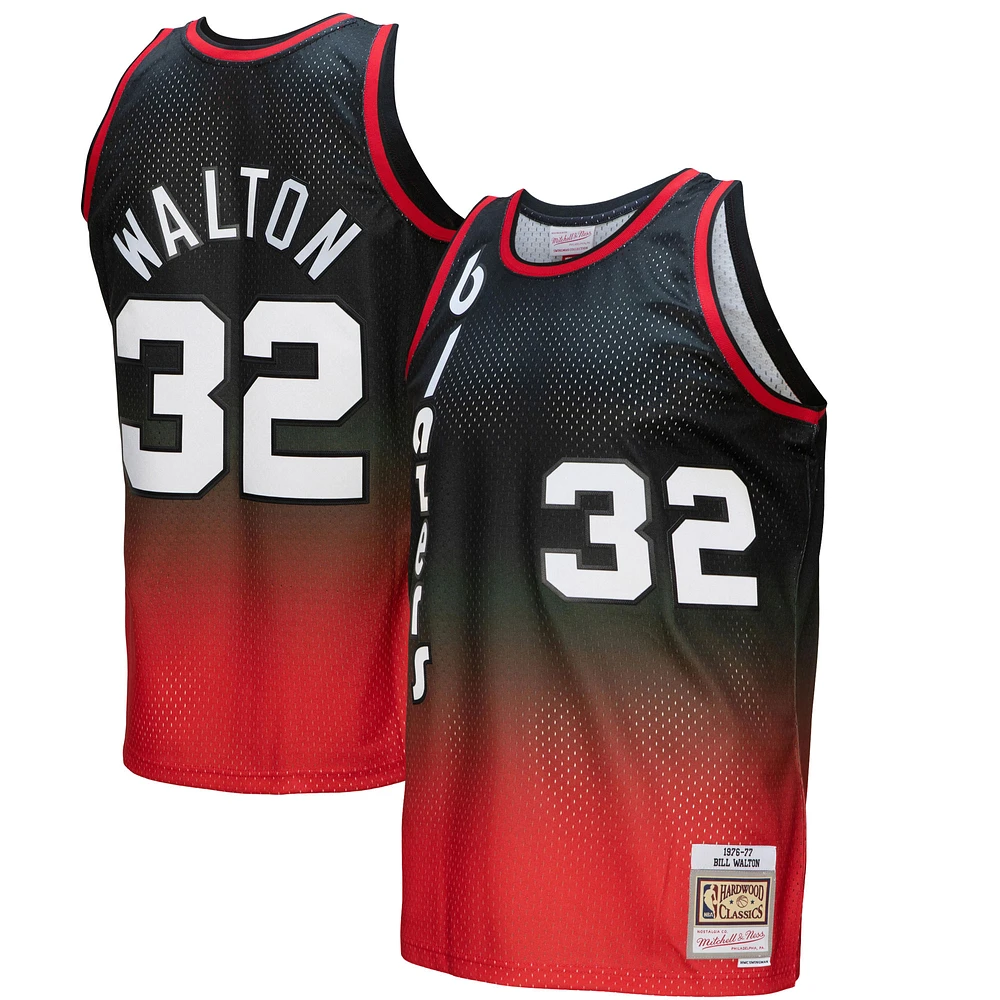 Men's Mitchell & Ness Bill Walton Red/Black Portland Trail Blazers 1976/77 Hardwood Classics Fadeaway Swingman Player Jersey