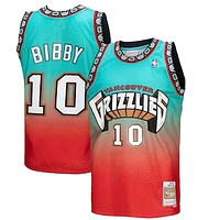 Men's Mitchell & Ness Mike Bibby Red/Teal Vancouver Grizzlies 1998/99 Hardwood Classics Fadeaway Swingman Player Jersey