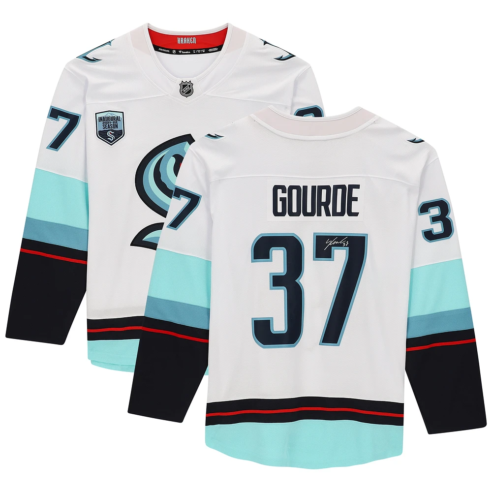 Yanni Gourde White Seattle Kraken Autographed adidas Authentic Jersey with Inaugural Season Patch