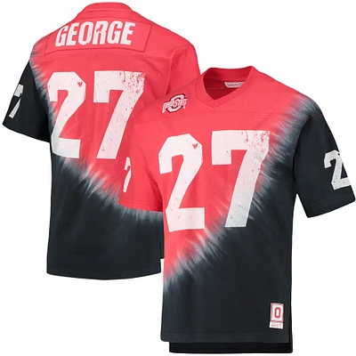 Men's Mitchell & Ness Eddie George Black/Scarlet Ohio State Buckeyes Name Number Tie-Dye V-Neck T-Shirt