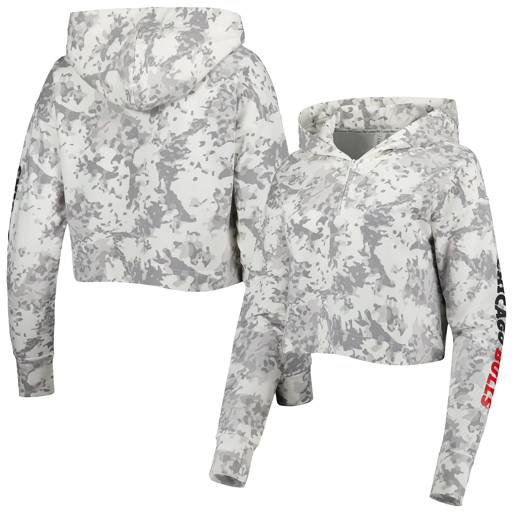 Women's Lusso Gray/White Chicago Bulls Maia Tri-Blend Cropped Quarter-Zip Top