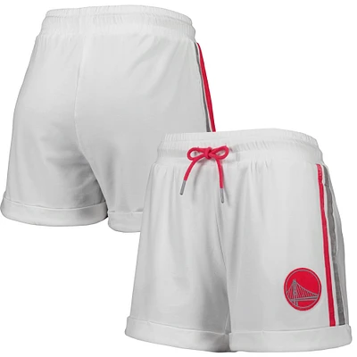 Women's Lusso White/Pink Golden State Warriors Melody Cuffed Tri-Blend Shorts