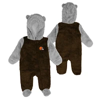 Newborn & Infant Brown/Gray Cleveland Browns Game Nap Teddy Fleece Bunting - Full-Zip Sleeper