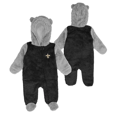 Newborn & Infant Black/Gray New Orleans Saints Game Nap Teddy Fleece Bunting - Full-Zip Sleeper