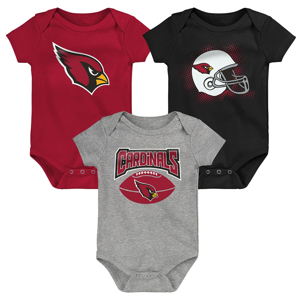 Newborn & Infant Cardinal/Black/Heathered Gray Arizona Cardinals Game On Three-Piece - Bodysuit Set