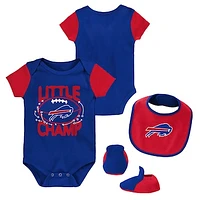 Newborn & Infant Royal/Red Buffalo Bills 3-Piece Little Champ Bodysuit Bib Booties - Set