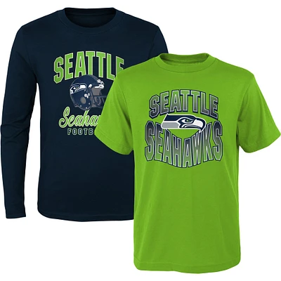 Youth Neon Green/College Navy Seattle Seahawks Game Day - T-Shirt Combo Set