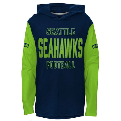 Youth College Navy/Neon Green Seattle Seahawks Heritage - Long Sleeve Hoodie T-Shirt