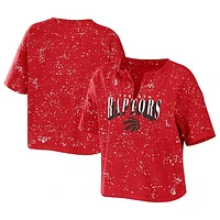 Women's WEAR by Erin Andrews Red Toronto Raptors Bleach Splatter Notch Neck T-Shirt