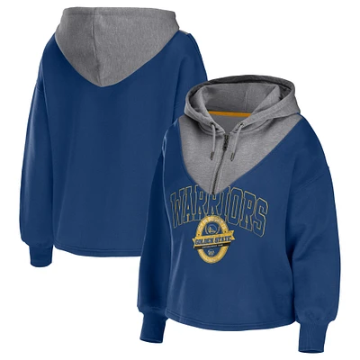 Women's WEAR by Erin Andrews Royal Golden State Warriors Pieced Quarter-Zip Hoodie Jacket