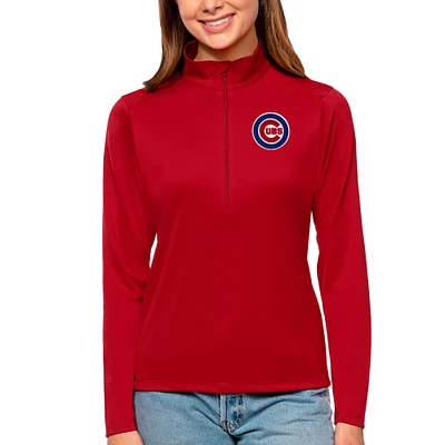 Women's Antigua Red Chicago Cubs Tribute Quarter-Zip Pullover Top