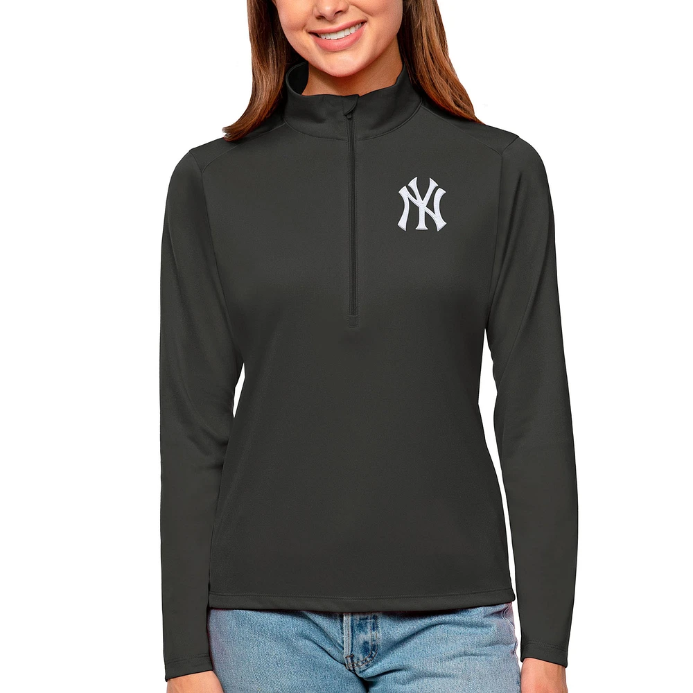 Women's Antigua Charcoal New York Yankees Tribute Quarter-Zip Pullover Top