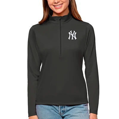 Women's Antigua Charcoal New York Yankees Tribute Quarter-Zip Pullover Top