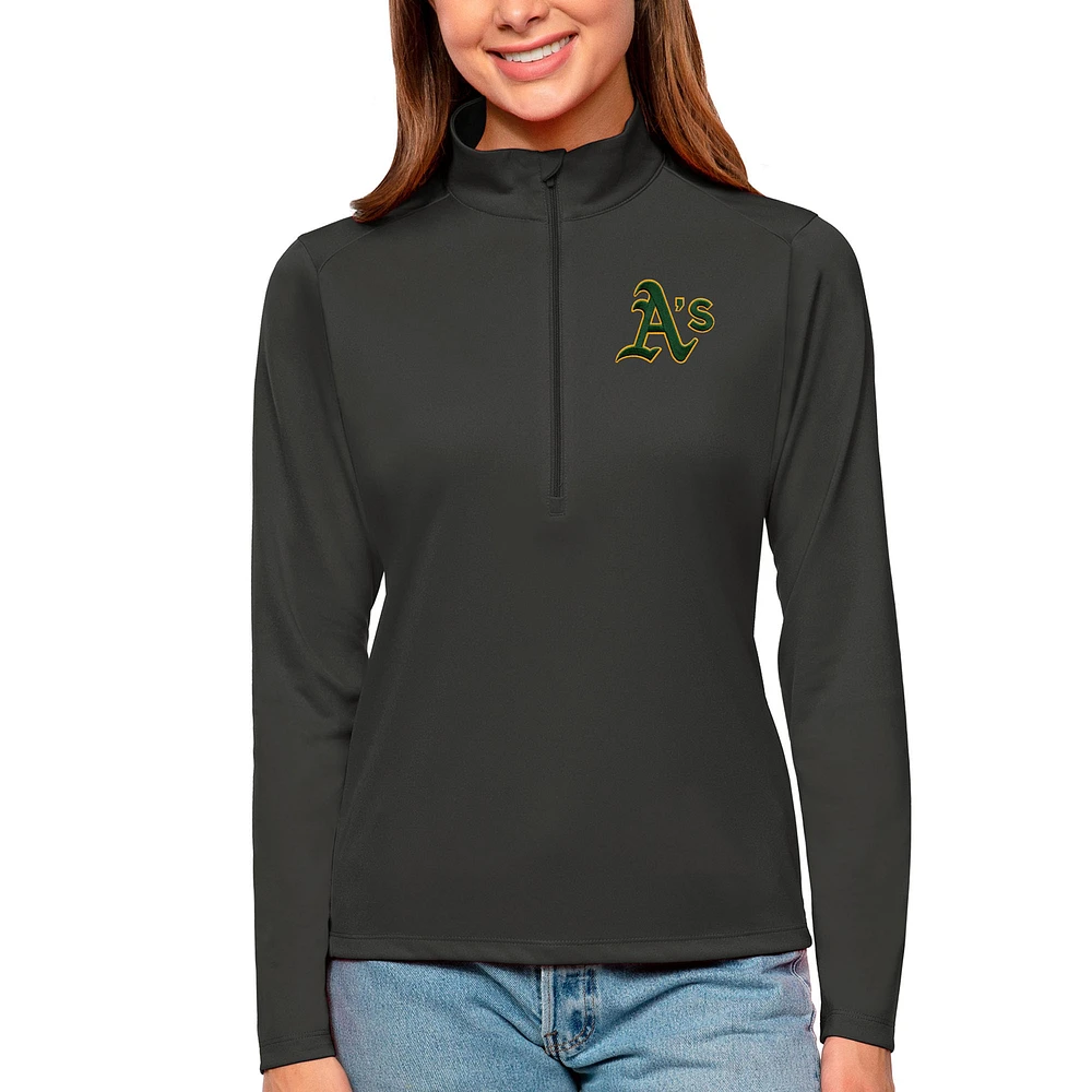 Women's Antigua Charcoal Athletics Tribute Quarter-Zip Pullover Top