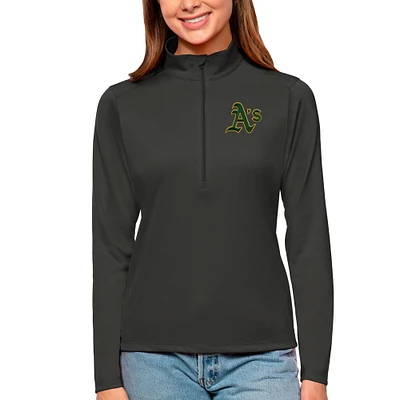 Women's Antigua Charcoal Athletics Tribute Quarter-Zip Pullover Top