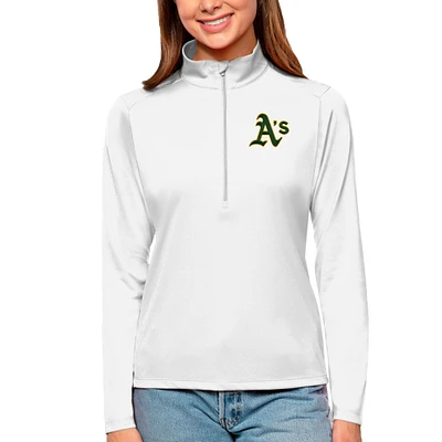Women's Antigua White Athletics Tribute Quarter-Zip Pullover Top
