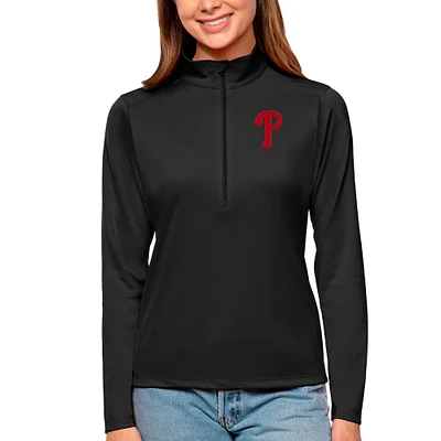 Women's Antigua Black Philadelphia Phillies Tribute Quarter-Zip Pullover Top