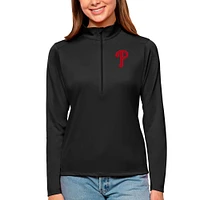 Women's Antigua Black Philadelphia Phillies Tribute Quarter-Zip Pullover Top