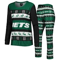 Women's FOCO Green New York Jets Holiday Ugly Pajama Set