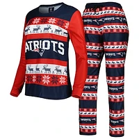 Women's FOCO Navy New England Patriots Holiday Ugly Pajama Set