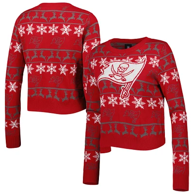 Women's FOCO Red Tampa Bay Buccaneers Ugly Holiday Cropped Sweater