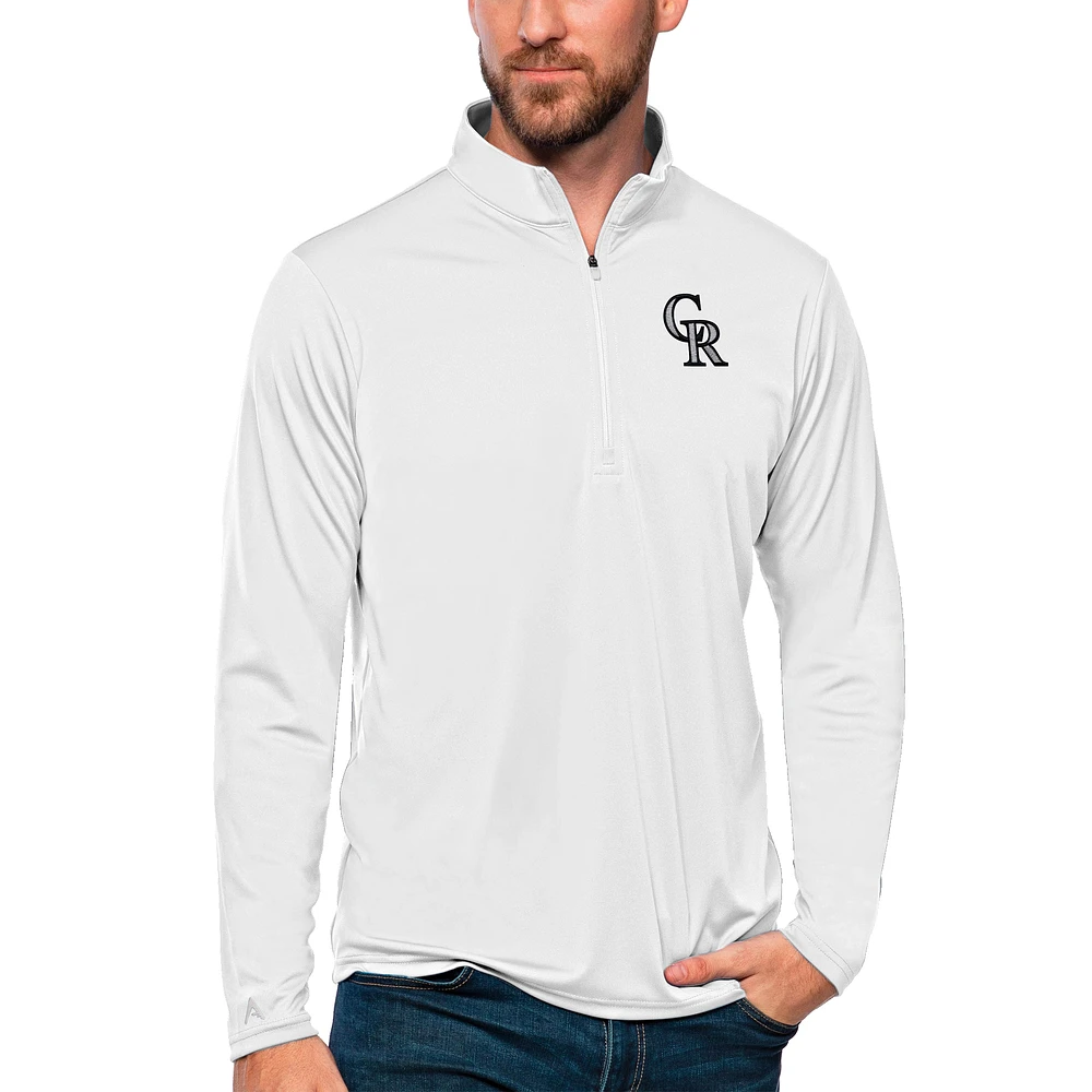 Men's Antigua Colorado Rockies Tribute Quarter-Zip Pullover Top