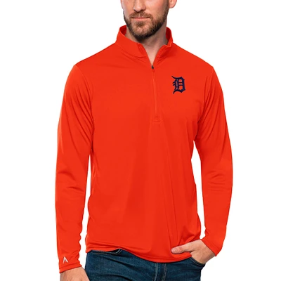 Men's Antigua Orange Detroit Tigers Tribute Quarter-Zip Pullover Top