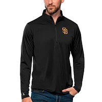 Men's Antigua Black San Diego Padres Tribute Quarter-Zip Pullover Top